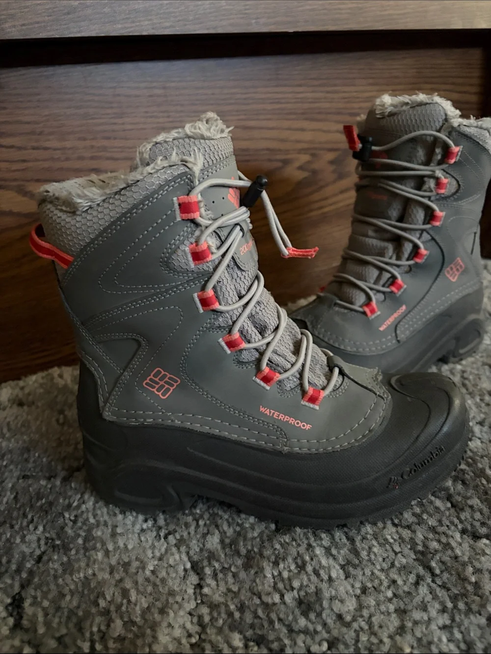 Columbia Gray Winter Boots with Pink Accents